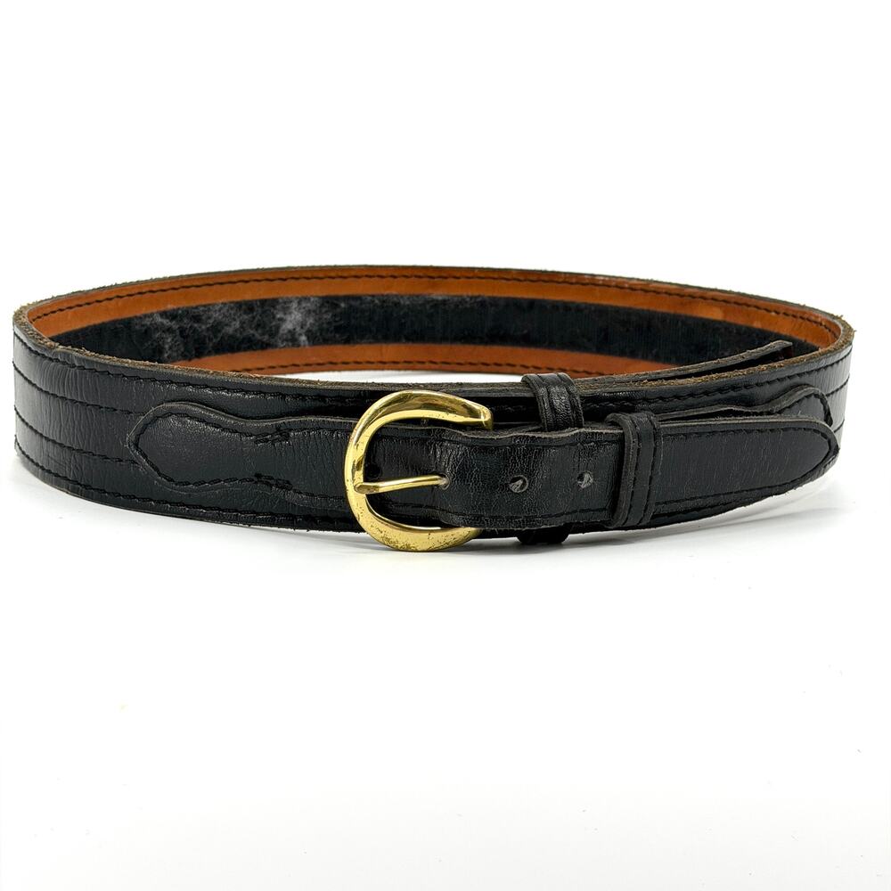 Vintage Y2K Safariland Black Genuine Leather Solid Brass Buckle Wide Duty Belt